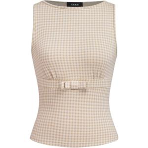 CIDER Gingham Tops for Women Plaid Going Out Tops Sleeveless Cute Tank Bow Summer Shirt (X-Small, Ivory)