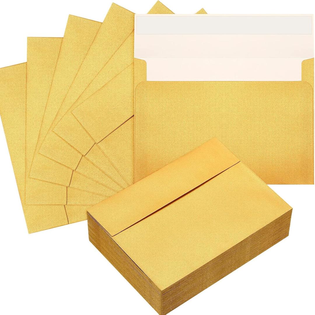 Yahenda 300 Pack 5 x 7 Envelopes Bulk A7 Kraft Paper Invitation Envelopes for Wedding Bridal Shower Birthday Party Invitations Greeting Cards Photos Postcards Mailing(Gold)