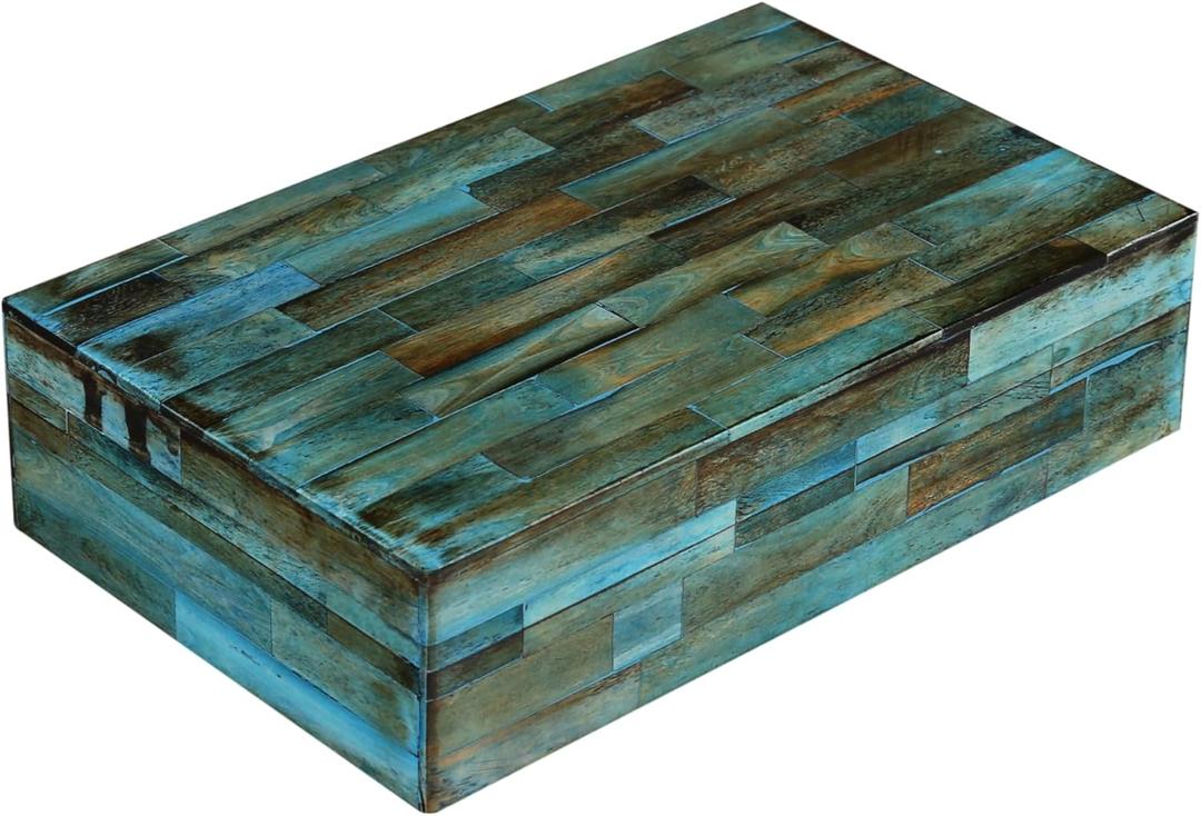 Handicrafts Home Decorative Storage Box with Lid- 8x5x2 Small Keepsake, Trinket Box, Memory Box- Decorative Boxes for Home Decor, Centre Table, Giftable Storage Accent- Verdigris