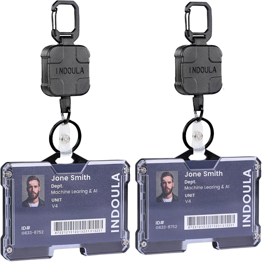 2 Pack Retractable Horizontal Badge Holders:Hold 1-4 Cards with 31.5" Retractable Keychain,Black