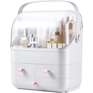 Large Makeup Organizer w Drawers Beauty Organizer Makeup Box Holder Vanity Organization Desk Countertop MakeUp Organizers Bathroom Counter Organizer Skincare Cosmetic Case Stand Dustproof Lid Gift