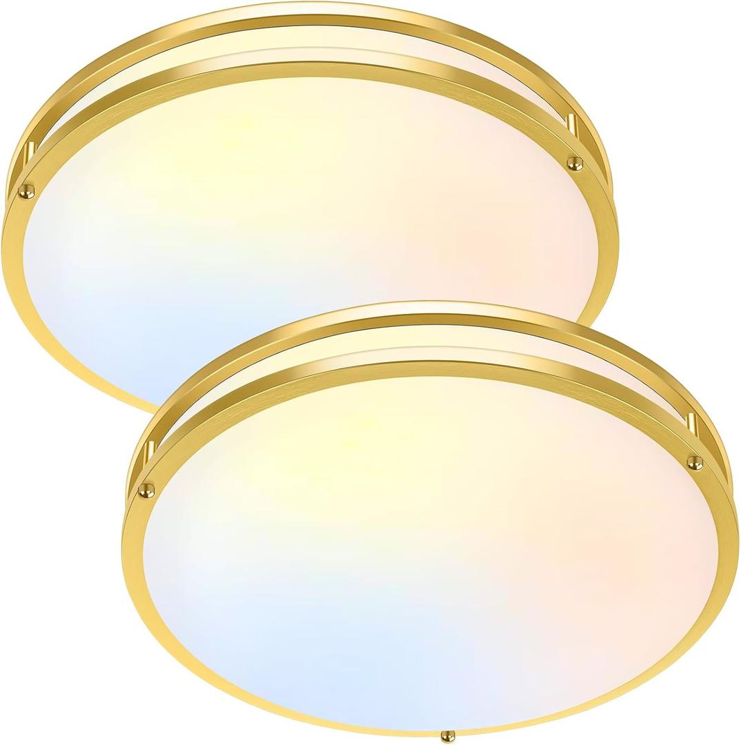 16 Inch LED Flush Mount Ceiling Light Fixture, Dimmable 5CCT Selectable 2700K Warm White-6500K Super Bright Daylight White, 50W 6000LM Round Gold Ceiling Lamps for Living Room Bedroom Kitchen, 2 Packs