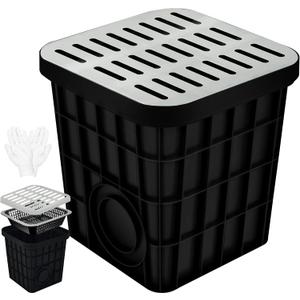 18x18x15 in Large Catch Basin with 304 Stainless Steel Grate,Catch Basin for Drainage with Debris Basket,French Drain Catch Basins Without Pre Drilled Holes are Suitable for Courtyards (18x18x15 in-A)