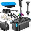 Antfraer Pond Filter with Fountain Kits, 660GPH Submersible Pond Pump with RGB LED Lights, All-in-One Pond Filter for Outdoor Ponds, Koi Pond, Water Gardens & Waterfall, Up to 1300 Gallons