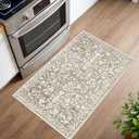 Vintage Entryway Rug Indoor, Beige Taupe Washable 2x3, Neutral Small Area Non-Slip Throw Accent Floral Kitchen Rug Print Faux Wool Super Soft Front Door Floor Carpet for Foyer Bedroom