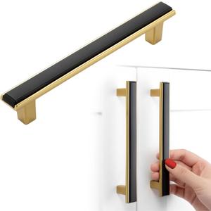 Black and Gold Cabinet Pulls Matte Black and Gold Kitchen Cabinet Handles, 5 Pack 5 Inch, 2281 Two Tone Hardware for Cabinets Drawers Bedroom Dresser Cupboard Bathroom Vanity