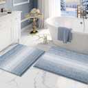 BSICPRO Bathroom Rugs and Mats Sets, 2 Piece Thick Absorbent Chenille Bath Mat Rug Set Non Slip, Soft Shaggy Bath Room Floor Mats for Bathroom, Machine Washable (Fog Blue, 20" x 32" Plus 16" x 24")