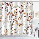 Brown Eucalyptus Leaves Shower Curtain Beige Orange Leaf Floral Shower Curtains for Bathroom Waterproof Polyester Fabric Bath Curtain 72 x 72 Inch with 12 Hooks