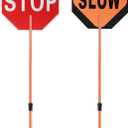 Kanayu 1 Pcs 18x18 Inch Double Sided Stop/slow Paddle Signs Reflective Stop Slow Sign Flagger with Telescopic Pole Handheld Guard Paddle for Road Traffic Construction