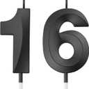 BBTO Birthday Candles Number Candles Cake Topper Decoration for Birthday Wedding Anniversary Celebration Supplies(Black,16th)