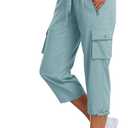 MoFiz Women's Cargo Capris Hiking Pants Lightweight Quick Dry Outdoor Athletic Travel Casual Loose Comfy Cute Zipper Pockets (Blue, XXL)