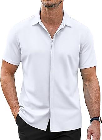 COOFANDY Mens Short Sleeve Wrinkle Free Shirt Casual Button Down Shirt Summer Dress Shirt, XXXL White