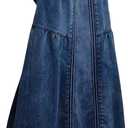 CHARTOU Women's Retro Elastic High Waist Frayed A-Line Maxi Denim Skirt with Pockets (X-Large, Dark Blue)