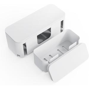 Cord Organizer Box, Cable Hider for Power Strips, Surge Protector, Extension Cord and Wire Management, Cable Management Box (2PCS/Large and Medium Size/White)