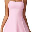 ABOCIW Womens Square Neck Tennis Dress with Shorts Spaghetti Strap Backless Workout Side Slit Athletic Golf Dresses XS