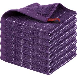 Homaxy 100% Cotton Terry Kitchen Dish Cloths, Ultra Soft and Absorbent Dish Towels for Kitchen, Suitable for Drying and Washing Dishes, 6 Pack, 12 x 12 Inches, Purple