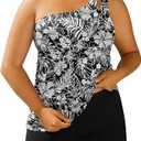 Daci Women Plus Size Tankini Swimsuit Two Piece Tummy Control Bathing Suits One Shoulder Swimwear with Shorts, size L
