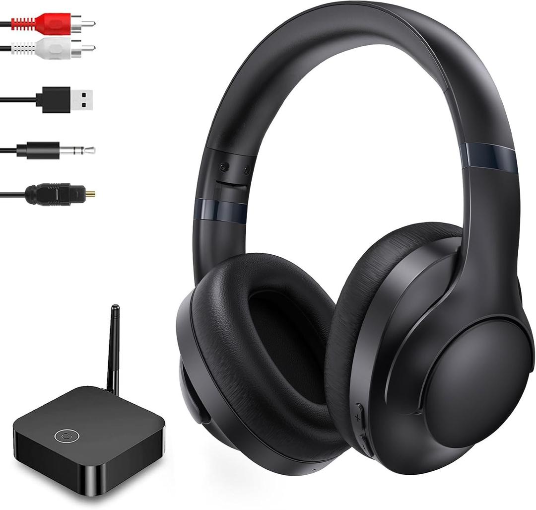 R0SIDAPHONE Wireless Headphones for TV Watching with Transmitter, 2.4G & Bluetooth 5.3 Dual Connect, No Audio Delay TV Headset for Seniors, 295ft Range, Optical RCA AUX USB, 40H Playtime, Call Mic