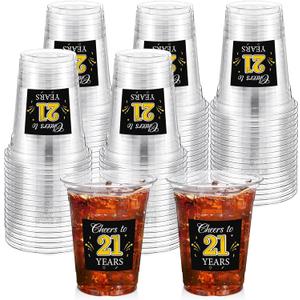 Funnymoom 60 Pack 21st Birthday Cup 12 oz Cheers to 21 Years Disposable Clear Plastic Cups for Men Women 21st Birthday Wedding Anniversary Party Decorations Favors
