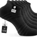 CS CELERSPORT 6 Pack Athletic Running Ankle Socks, Cotton Low Cut Cushioned Anti-Blister Tab Sports Socks Men Women (Black, L)