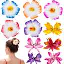 Hawaiian Flower Hair Clips, 10 Pcs Colorful Hibiscus Orchid Floral Hairpin, Summer Tropical Flower Barrettes, Hawaiian Hair Accessories for Hawaii Vacation Beach Pool Party Photo Props