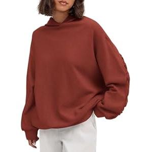 PRETTYGARDEN Hoodies for Women Oversized Pullover Sweatshirts Ruched Long Sleeve Casual Tops Spring Fall Fashion Y2K Clothes (Small, Rust)