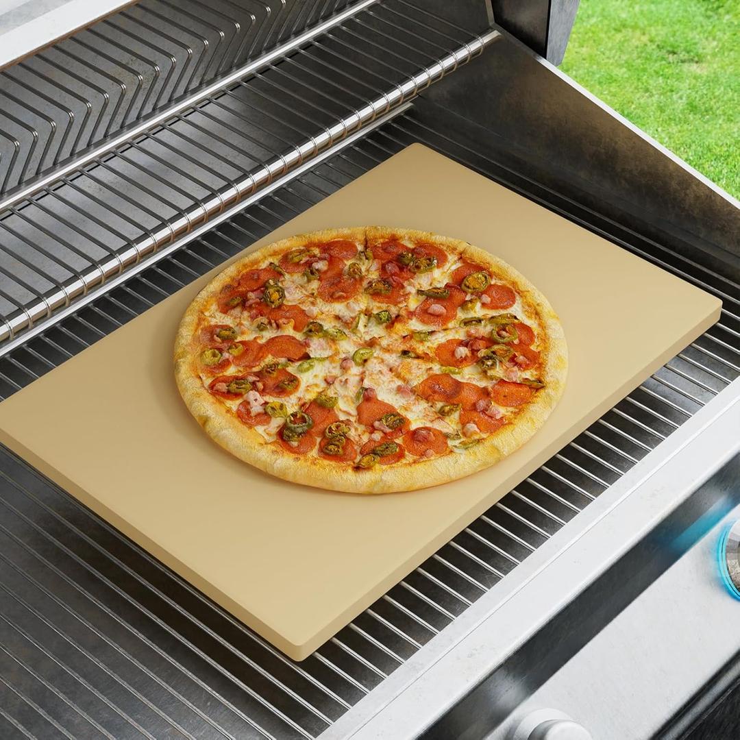 Large Pizza Stone 20" x 13.5" for Grill Rectangular Thick (0.67) Baking Pizza Stone for Oven Heavy Duty Cordierite, Ideal for Baking Pizzas - Includes Scraper