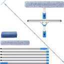 20 Feet High Reach Window Cleaning Kit with Extension Poles, Window Cleaner Tool with 14 Silicone Squeegee, Microfiber Scrubber & Cloth, Window Washing Equipment for Outdoor High Windows