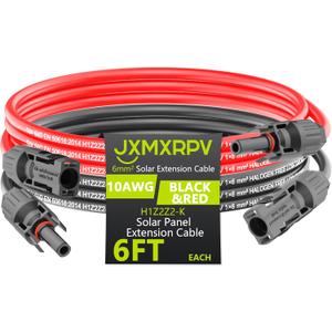 Solar Extension Cable 6.6Ft 10AWG, Solar Wire with Tool-Free Solar Connectors, Waterproof Solar Panel Extension Cable 6mm, PV Cable 10Gauge for Home Boat RV Solar Panels 