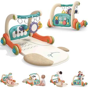 3 in 1 Baby Play Mat Gym, Kick and Play Piano Gym with Music Light, Activity Tummy Time Play mat with 5 Learning Sensory Toys, Infant Gifts for Newborn Baby Toddler 0-14 Months