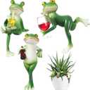 3 Pcs Tipsy Frog Garden Decor, Frog Decorations for Garden Outdoor, Resin Frogs Figurines Flower Pot Decoration for Home Gardens Fence Patio Yard DIY Fairy Garden Accessories