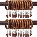 24 Pcs Curtain Rings with Clips Wooden 2.5 inch outer Dia for 1 inch Rod Pole, Window Shower Curtain Hooks, Wood Curtain Rod Wood Curtain Rings with eyelet, Drapery Rings.(24, 1.75 INCH INNER DIA)