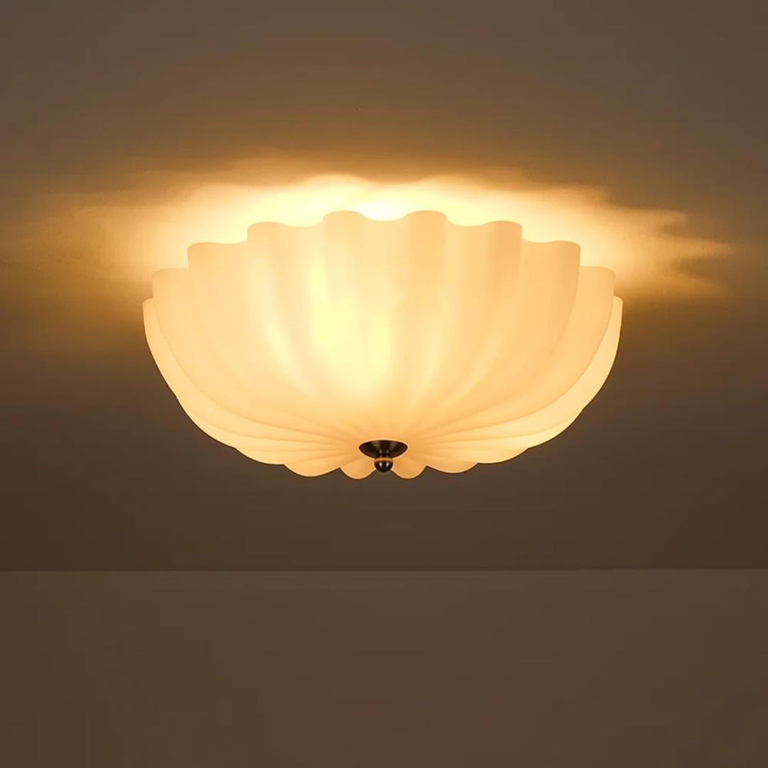 Mid Century Modern Flush Mount Ceiling Light with Milk White Glass Shade, White Flower Ceiling Lamp, 15.74inch Large LED Kitchen & Hallway Ceiling Light Fixture.