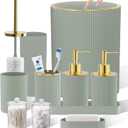 Sage Green Bathroom Accessories Set, 10PC Bathroom Set, Bath Accessory with Pop Up Trash Can, Soap Dispenser, Toilet Brush, Toothbrush Set Qtip Holders & Tray