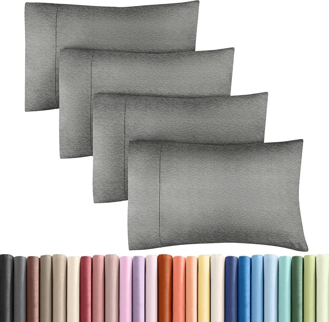 Queen Pillow Cases Set of 4 - Ultra Soft Hotel Quality Pillowcase Covers - Comfy, Cozy & Wrinkle Free - Shrinkage and Fade Resistant - Machine Washable Pillow Protectors - 4 Piece Set - Heathered Grey