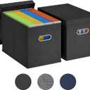 Lifewit 2 Pack File Organizer Box for A4-sized Hanging File Folders, Portable Document Storage with Plastic Slide, File Folder Organizer Storage Boxes for Office, School, Home, Storage Bins Dark Gray