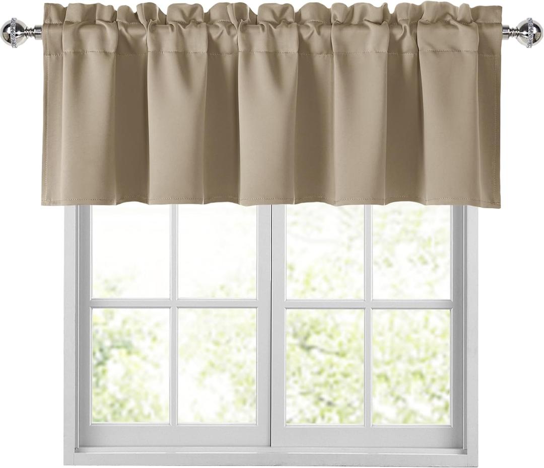 JIUZHEN Taupe Valances for Windows Rod Pocket Room Darkening Small Window Curtains for Kitchen/Bathroom, 52" W x 18" L, 1 Panel