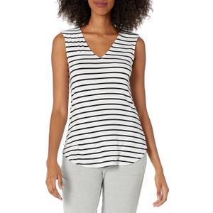 Amazon Essentials Womens Jersey Standard-Fit V-Neck Tank Top (XX-Large, Black White Stripe)
