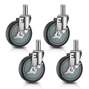 5 inches Stem Casters for Wire Shelving Racks, Heavy Duty Wheels with Brake Set of 4 Swivel Casters Scaffolding Wheel Replacement (.864" x 2-3/16")