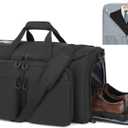 TOP Garment Duffle Bags for Travel, Convertible Garment Bag with Shoe & Laptop Compartment, 2 in 1 Carry on Suit Garment Bags for Men Women, All in One Hanging Suit Travel Bag for Airplanes, 55L (Black)