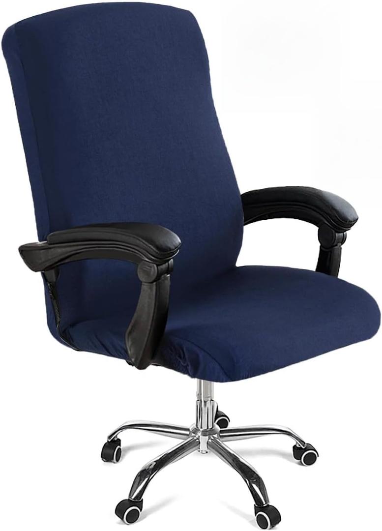 Office Chair Cover,Removable Desk Chair Cover with Zipper,Stretch Anti-dust Universal Rotating Office Seat Slipcover,Washable High Back Computer Seat Protector for Pets (Navy, Large)