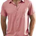 JOGAL Mens Short Sleeve Button Down Shirts Regular Fit Casual Summer Beach Shirt with Pocket, XL