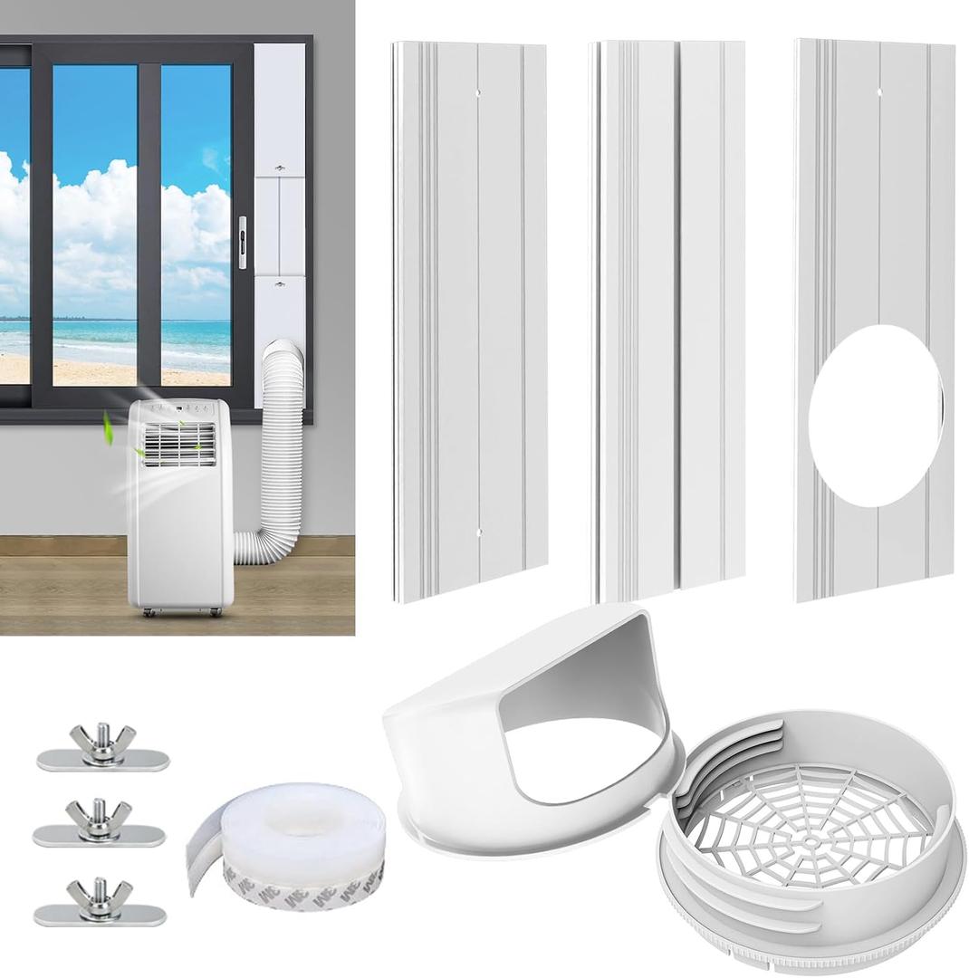Portable Air Conditioner Window Vent Kit with 2-in-1 Coupler Fit for 5.0"/5.9 Exhaust Hose, Mobile A/C Unit Window Kit with 3 Seamless Slot Seal Plates for Vertical/Horizontal Sliding Window
