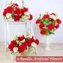 TURNMEON 48 Heads Artificial Flowers for Outdoors, 4 Bunches 17 Inch Dahlia Daisies Mum Fake Flowers UV Resistant Faux Plants Bouquets for Outside Grave Gardens Indoor Home Summer Decor (Red)