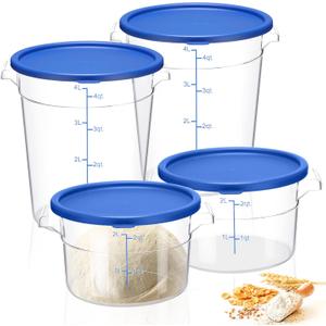 Wenqik 4 Pcs Food Storage Container with Lids Set Proof Dough Round Clear Commercial Containers with Scales and Handles for Bread Dough Rise Home Restaurant Food Storage 2 Qt 4 Qt (Blue)