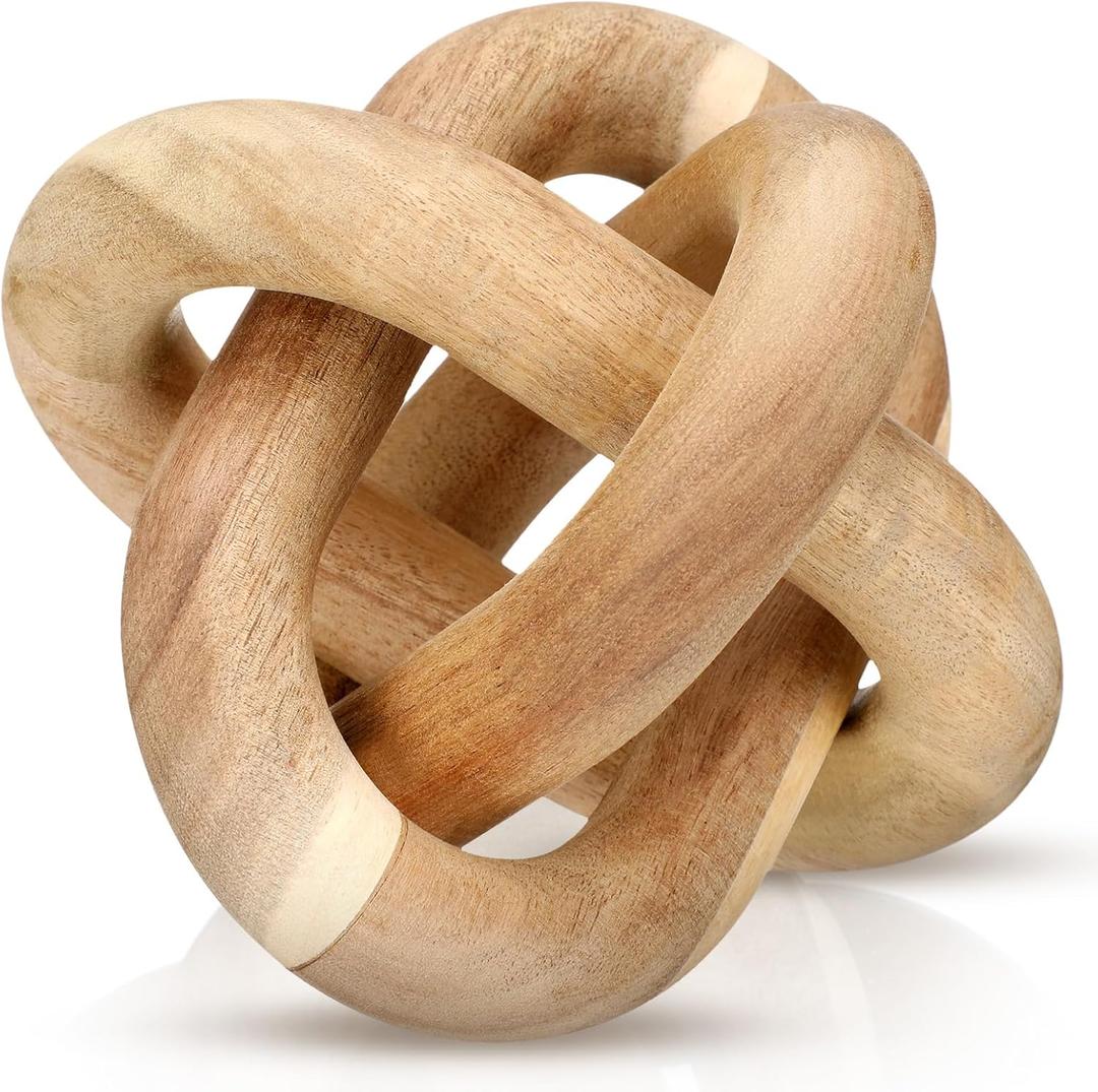 Yalikop 3 Link Wood Knot Decor Rustic Home Dcor Accents Hand Carved Coffee Table Decoration, Boho Chain Link Decoration, Modern Shelf, Rustic Objects for Home Living Room Bedroom(Acacia Wood)