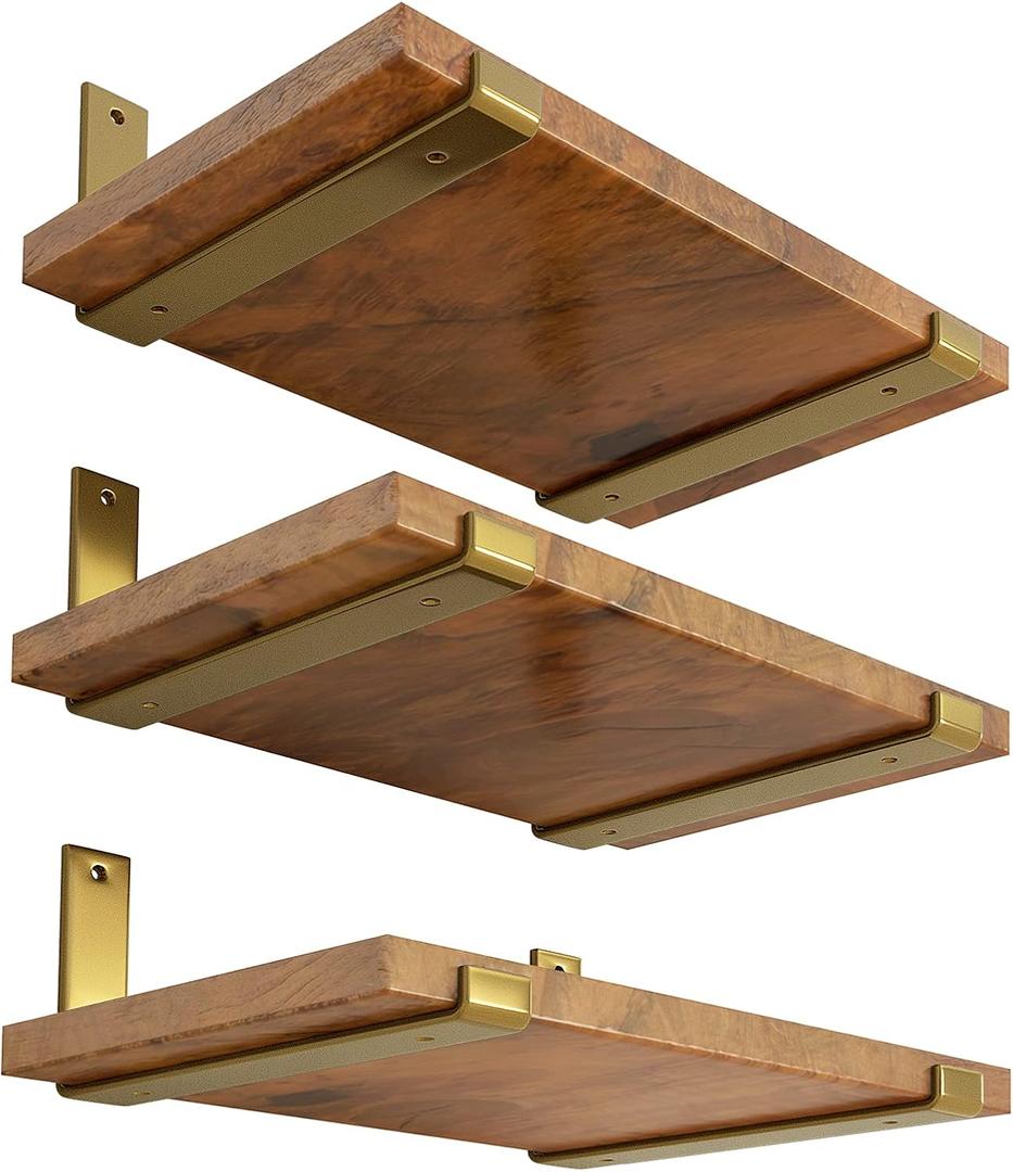 LEOPO 12 inch Shelf Bracket for DIY Floating Shelf, 1/5 inch Thick Heavy Duty Bracket, 5 Pack, Golden