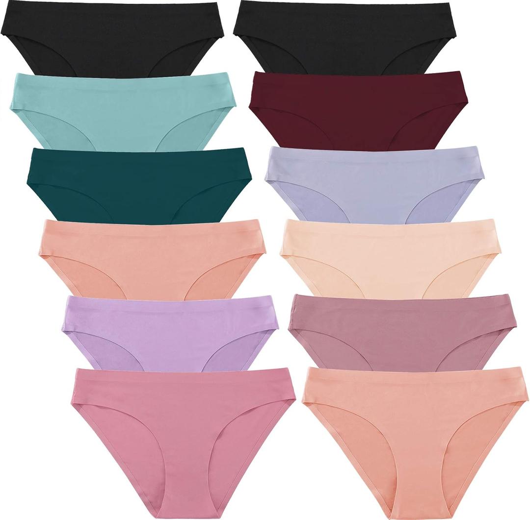 FINETOO 12Pack Womens Seamless Underwear No Show Cheeky Panties Invisibles Briefs Soft Stretch Bikini Hipster XS-XL (Medium)