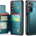 Vinich for Samsung Galaxy S24 FE Wallet Case with Card Holder, RFID Blocking Credit Slots Kickstand Shockproof Phone Cover Fit for Galaxy S24 FE 6.7" Bluish Green