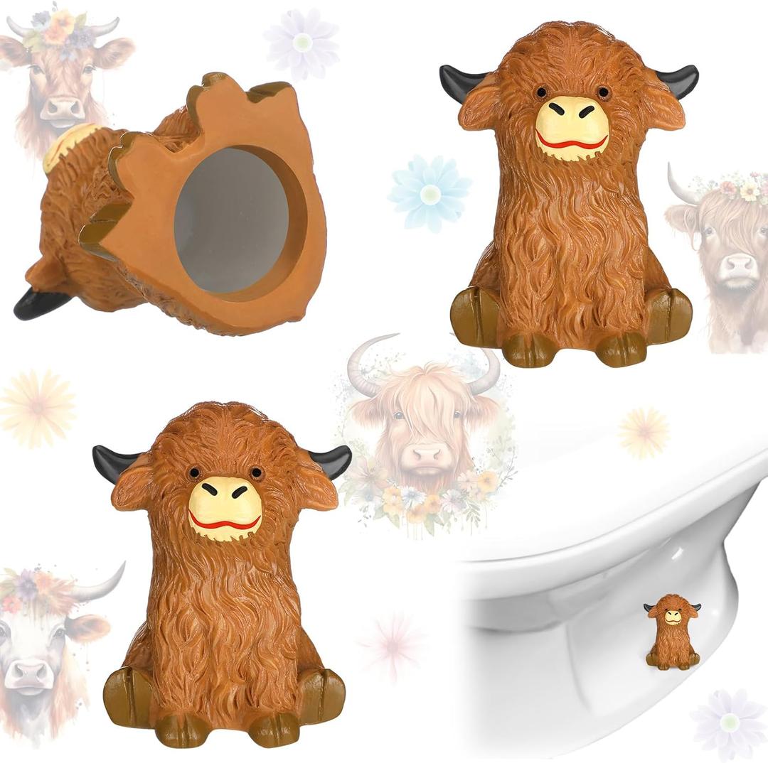 Honeydak 2 Pack Toilet Bolt Caps Decorative Highland Cow Toilet Bolt Screw Covers Cute Ceramic Bathroom Decor Fun Themed Gadgets Bathroom Replacement Parts (Brown)